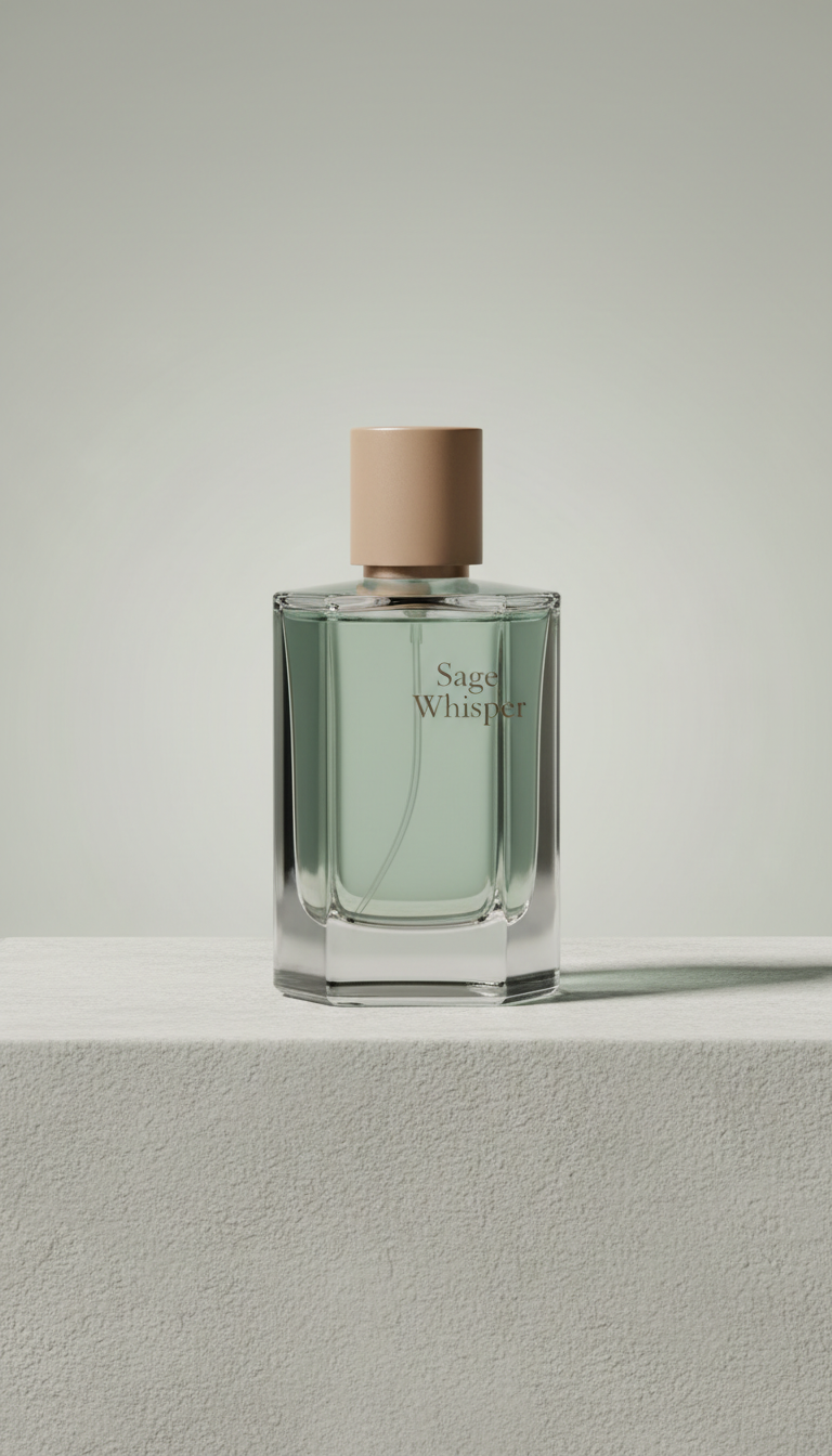 Sage Whisper minimalist glass bottle