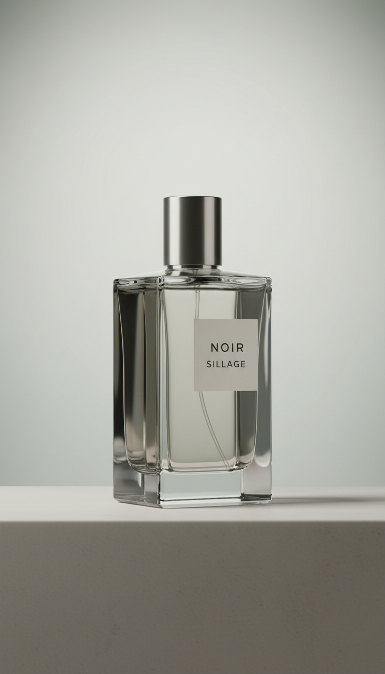 Noir Sillage etched glass bottle
